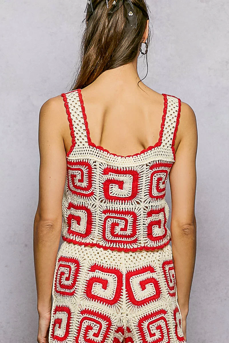 POL Handmade Crochet Cropped Tank with Granny Square Pattern - Image 4