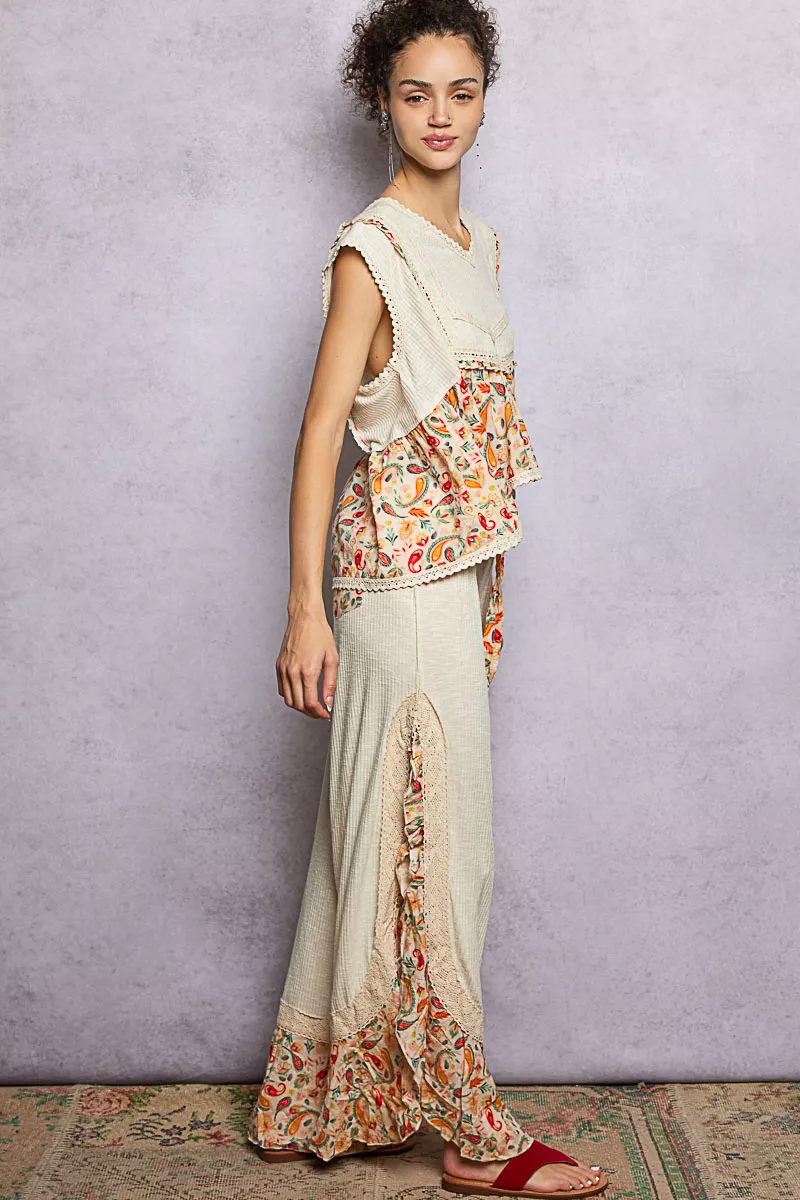 POL Lace Detail Floral Cropped Ruffled Top - Image 7