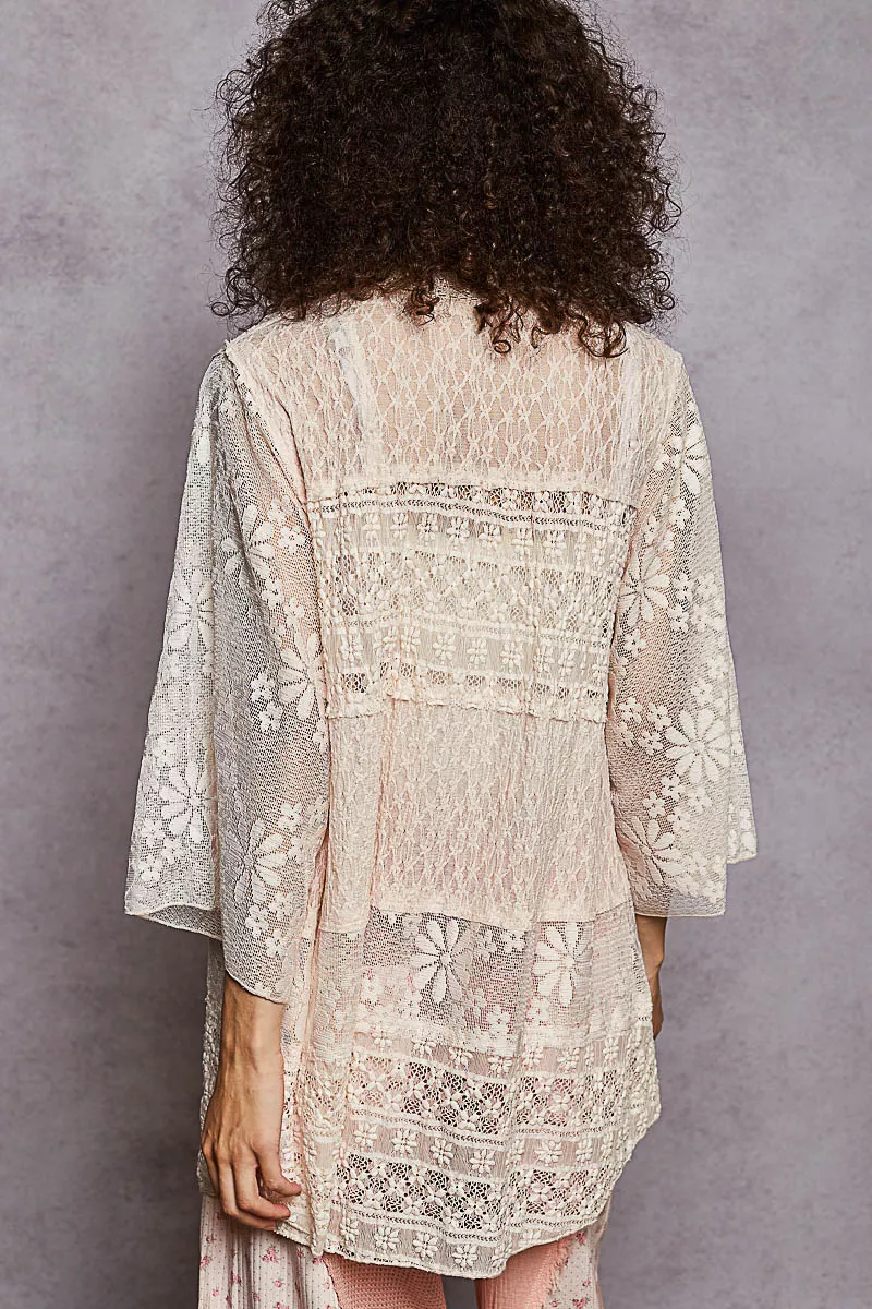POL Lace Floral Open Front Cardigan with Trim Detail - Image 5