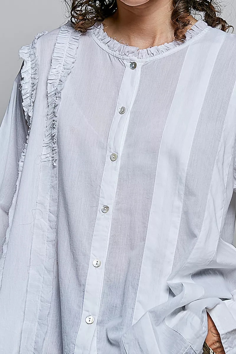 POL Lightweight Ruffle Trim Round Neck Woven Shirt - Image 6