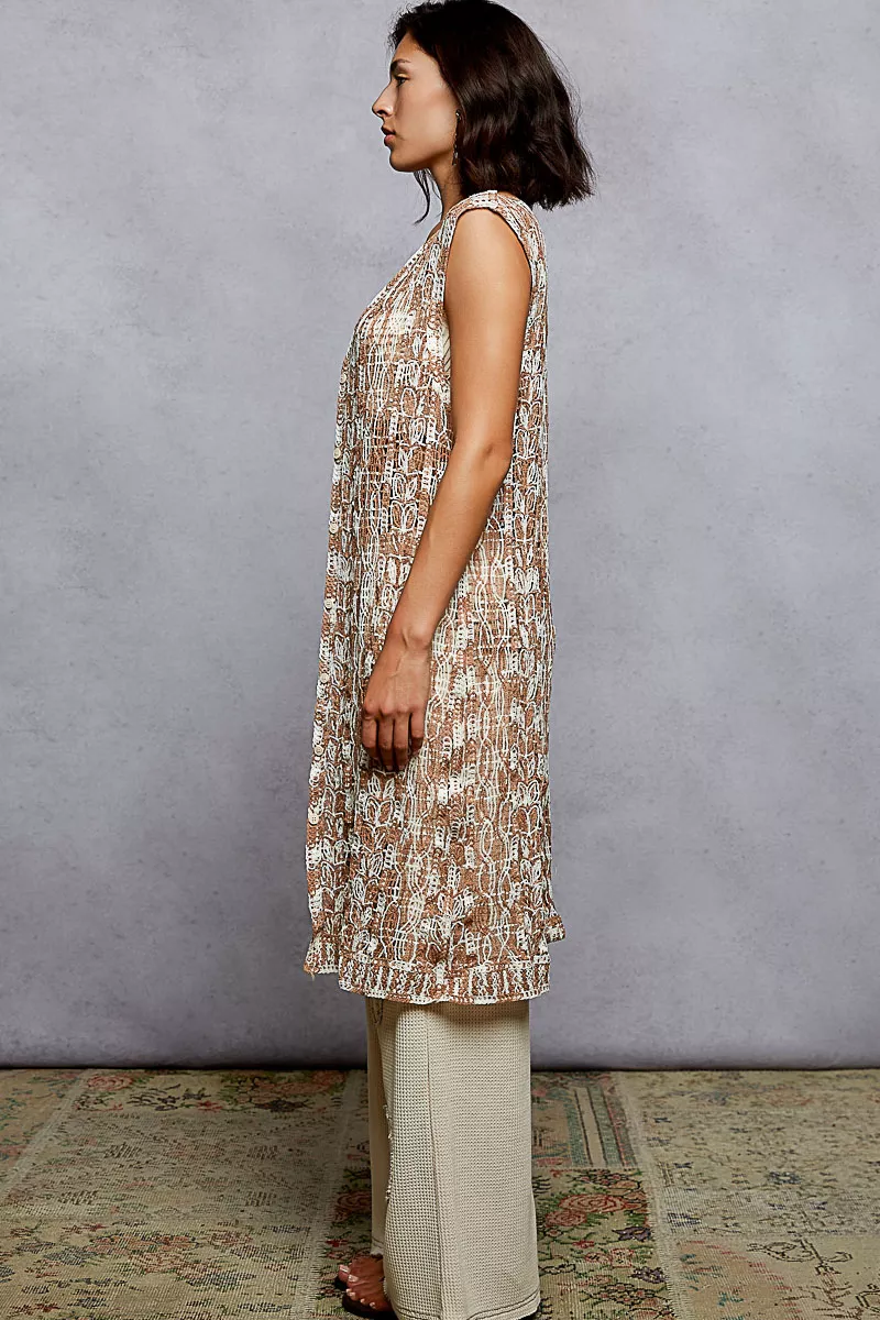 POL Metal Button Down Crochet Sleeveless Longline Cardigan - Image 4