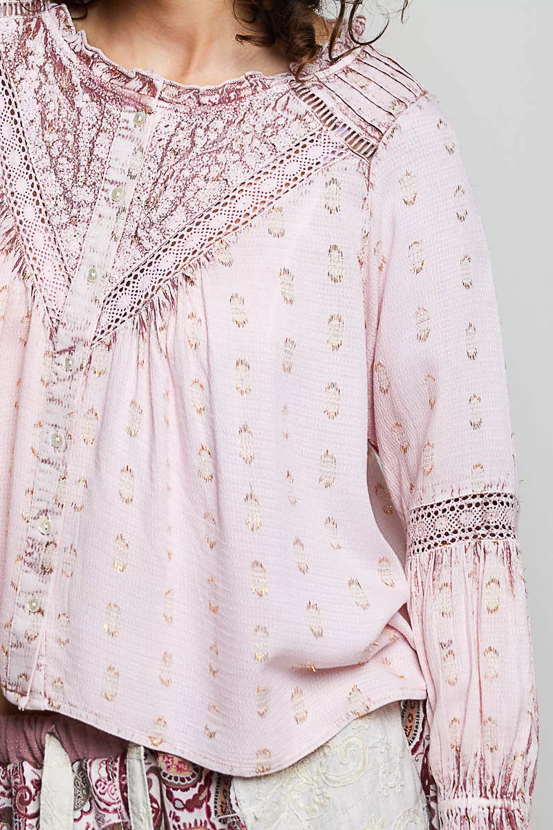 POL Mixed-Pattern Lace Detail Blouse - Image 6