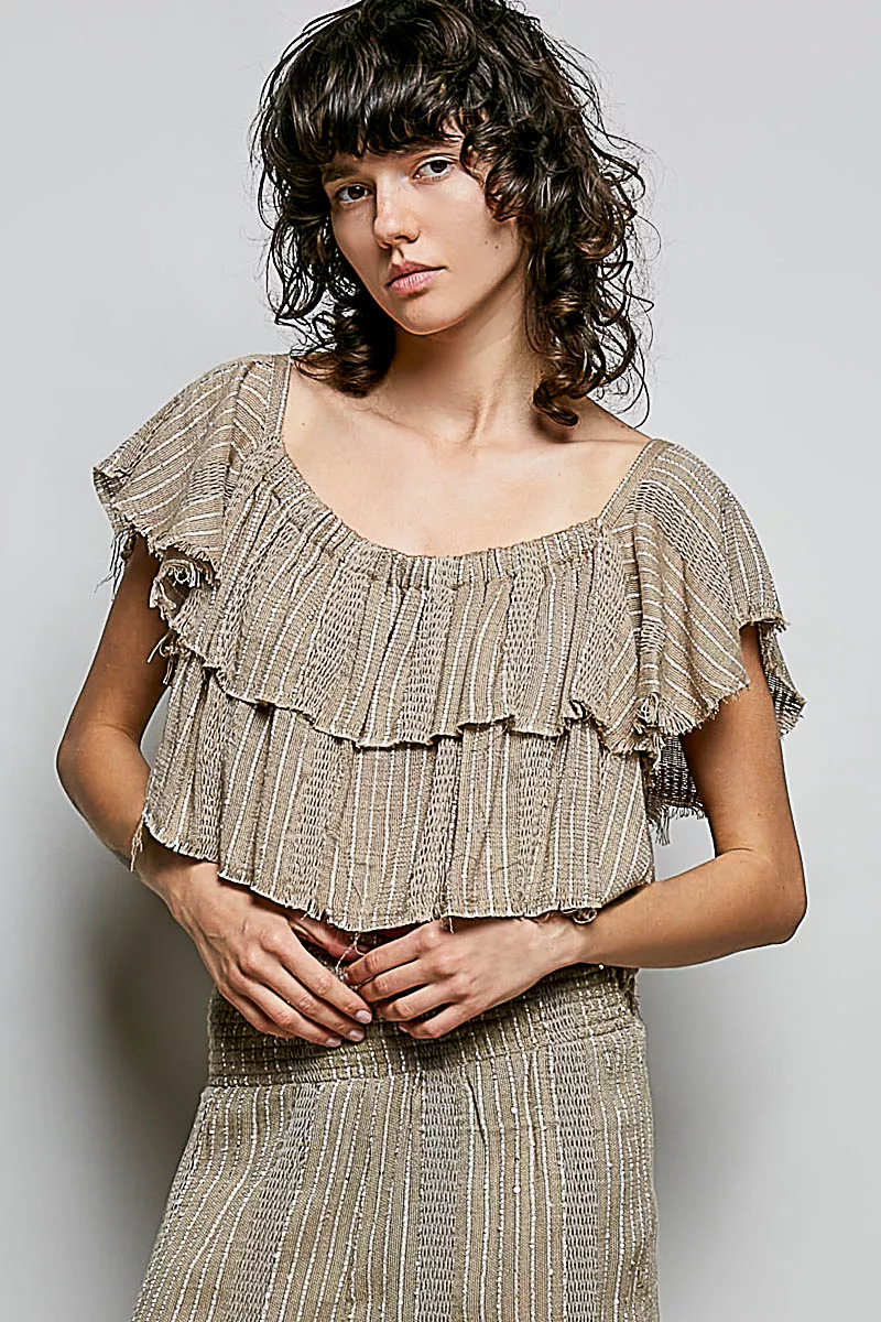 POL Off-Shoulder Ruffle Crop Top