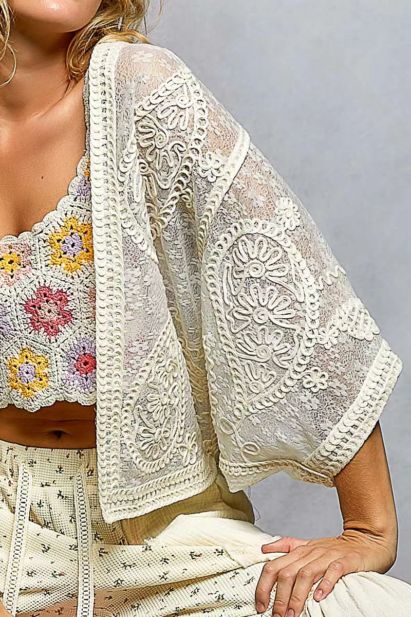 POL Open Front Crochet Cardigan with Floral Embroidery - Image 8