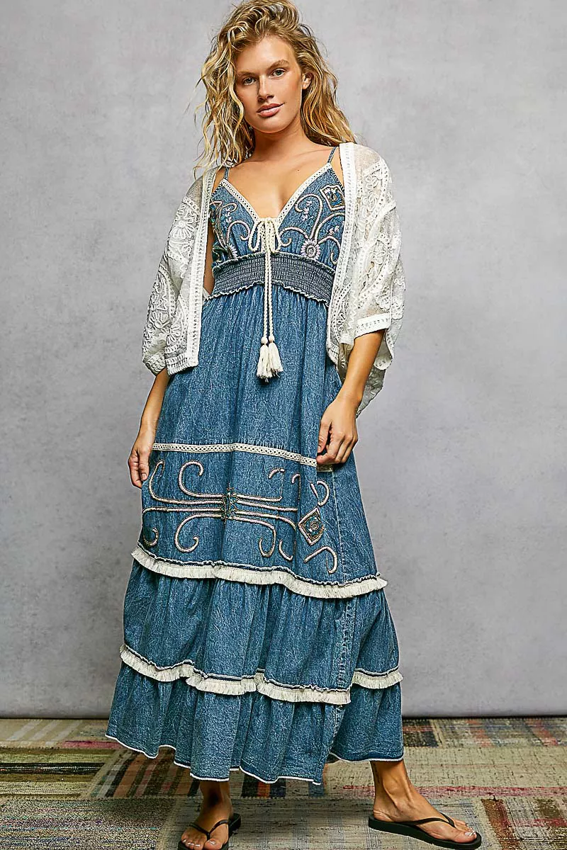 POL Open Front Crochet Cardigan with Floral Embroidery - Image 6