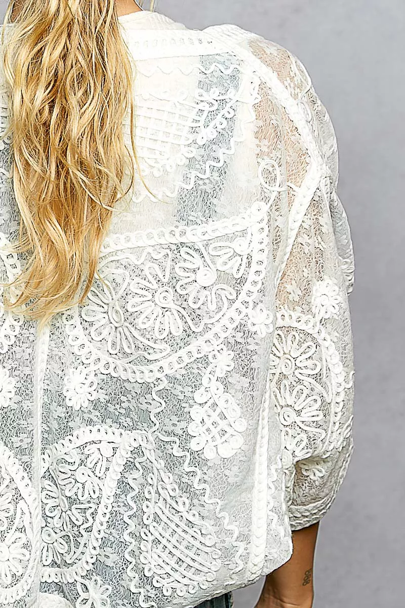 POL Open Front Crochet Cardigan with Floral Embroidery - Image 7