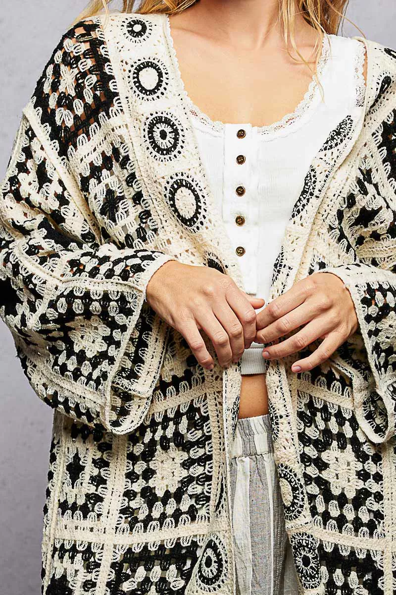 POL Open Front Crochet Cardigan with Granny Square Pattern - Image 6