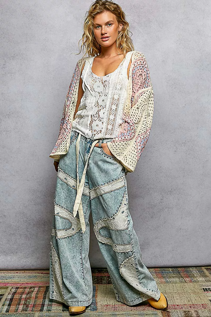 POL Open Front Crochet Cardigan with Granny Square Pattern - Image 4