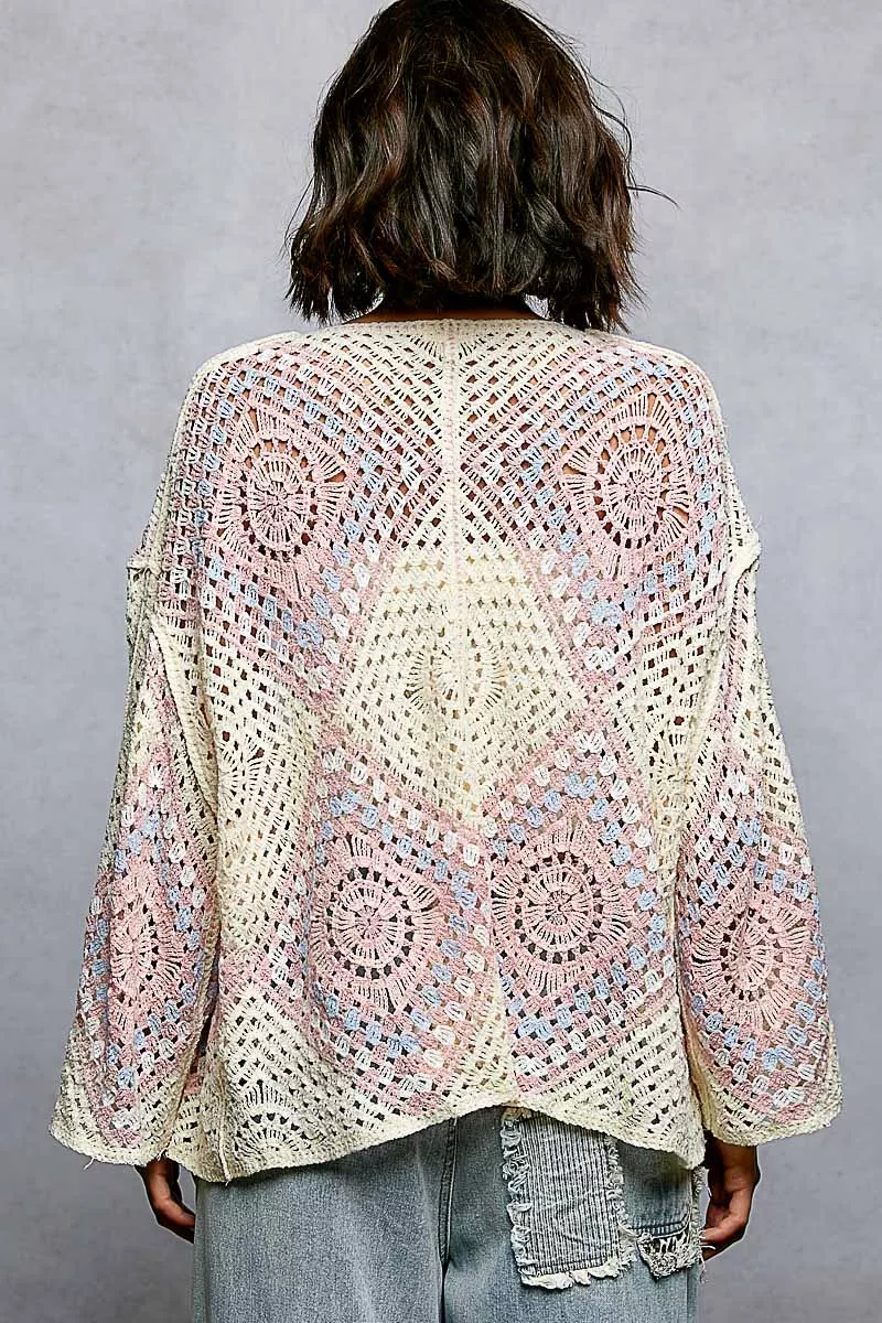 POL Open Front Crochet Cardigan with Granny Square Pattern - Image 9