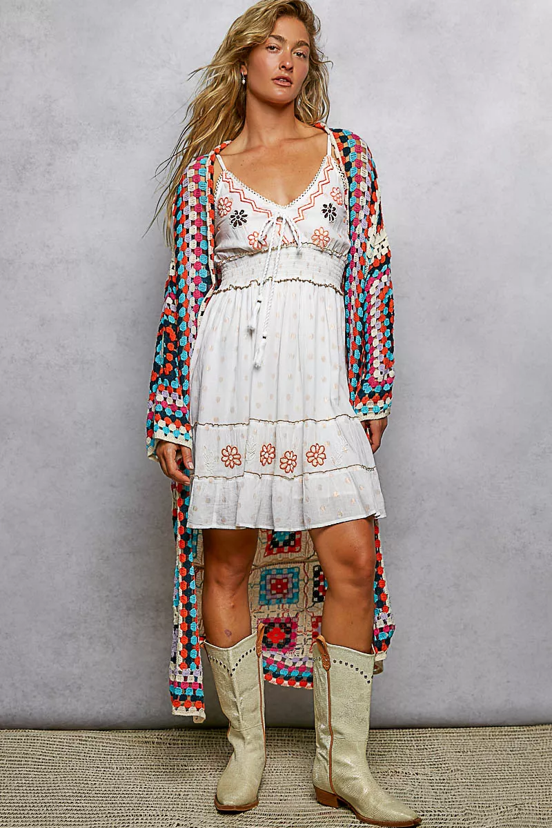 POL Open Front Crochet Cardigan with Weave Knit Patterns - Image 2