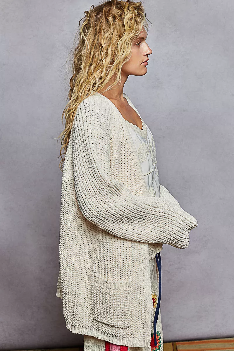 POL Open Front Knit Cardigan with Front Pocket - Image 3