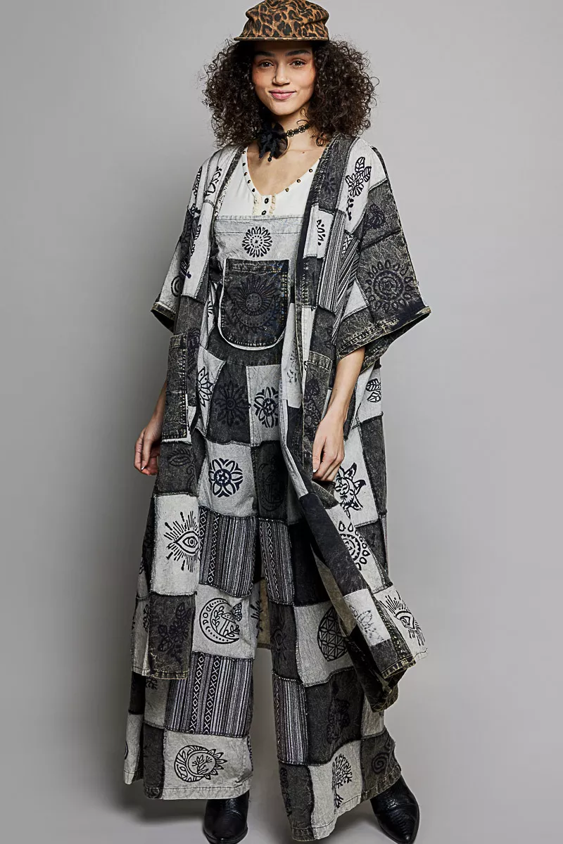 POL Open Front Printed Patchwork Longline Cardigan - Image 3