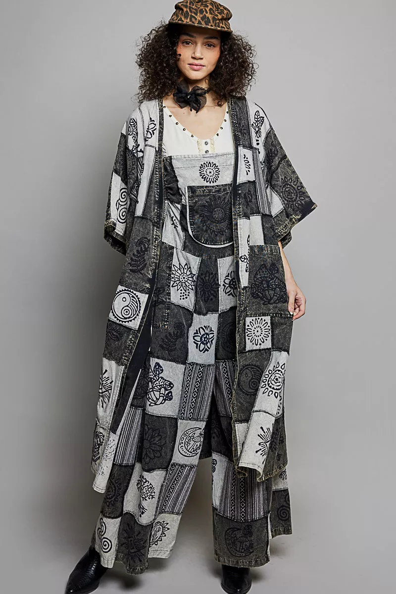 POL Open Front Printed Patchwork Longline Cardigan - Image 4