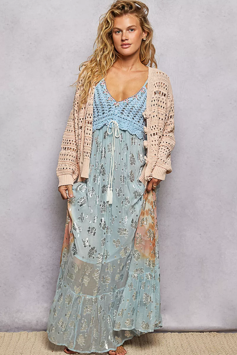 POL Open-Knit Floral Button Cardigan - Image 5