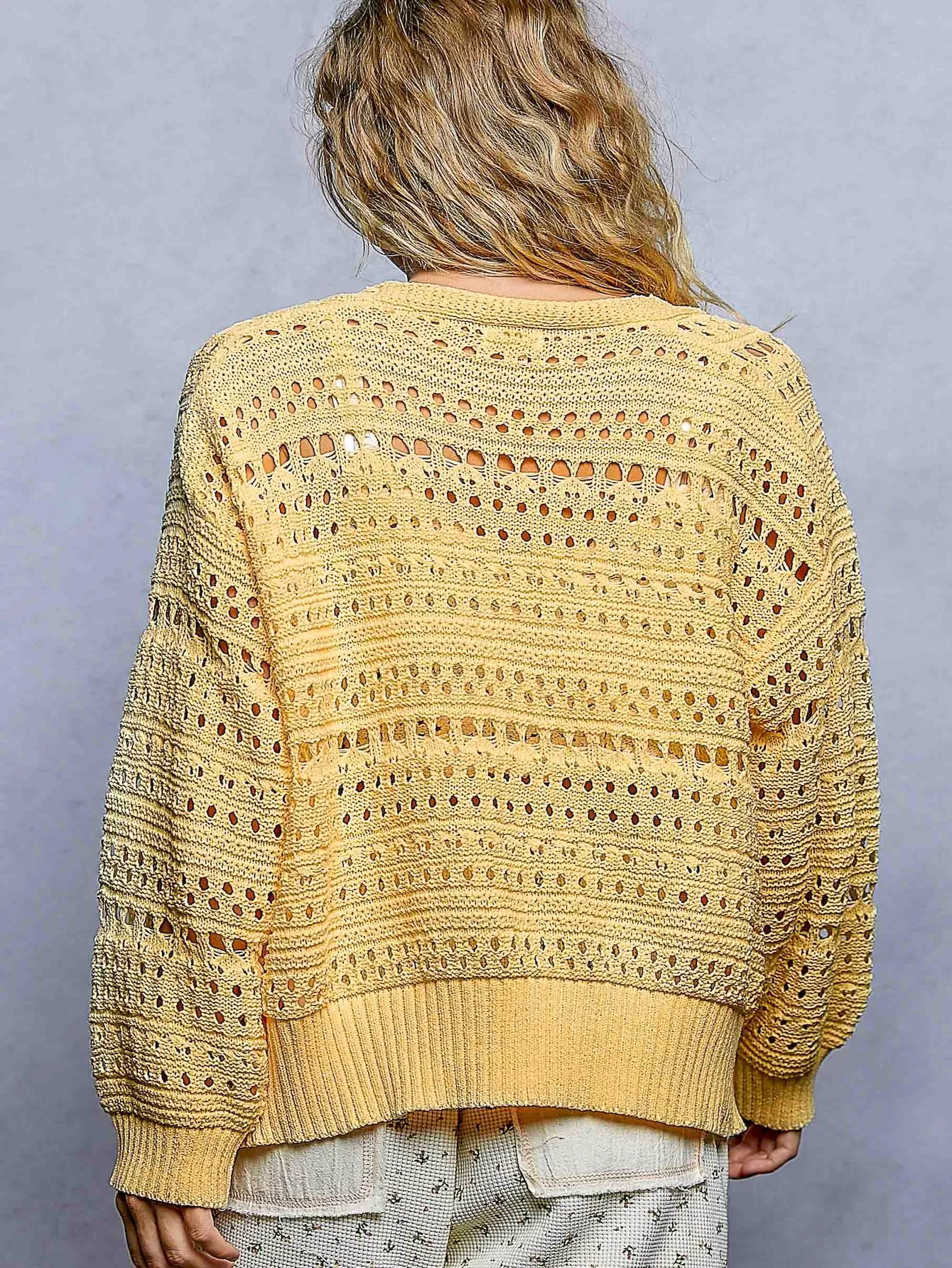 POL Open-Knit Floral Button Cardigan - Image 4