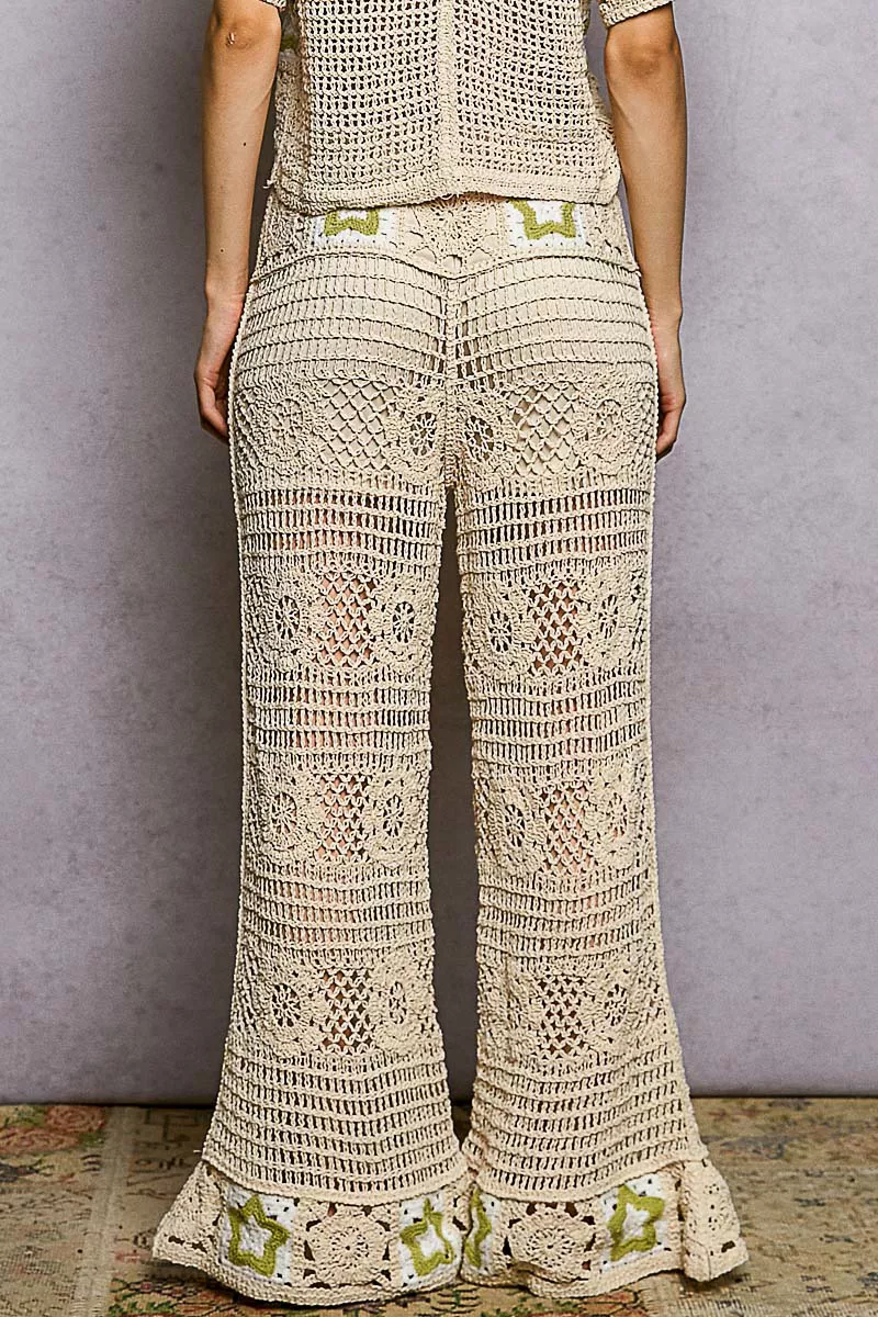 POL Openwork Crochet Flare Pants with Contrast Star - Image 3