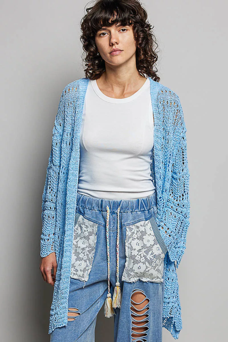 POL Openwork Lightweight Open Front Cardigan with Scalloped Edge - Image 2