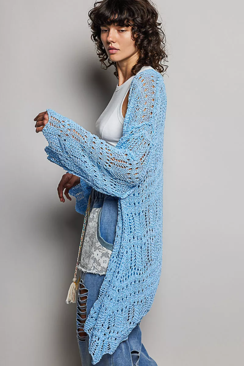 POL Openwork Lightweight Open Front Cardigan with Scalloped Edge - Image 3