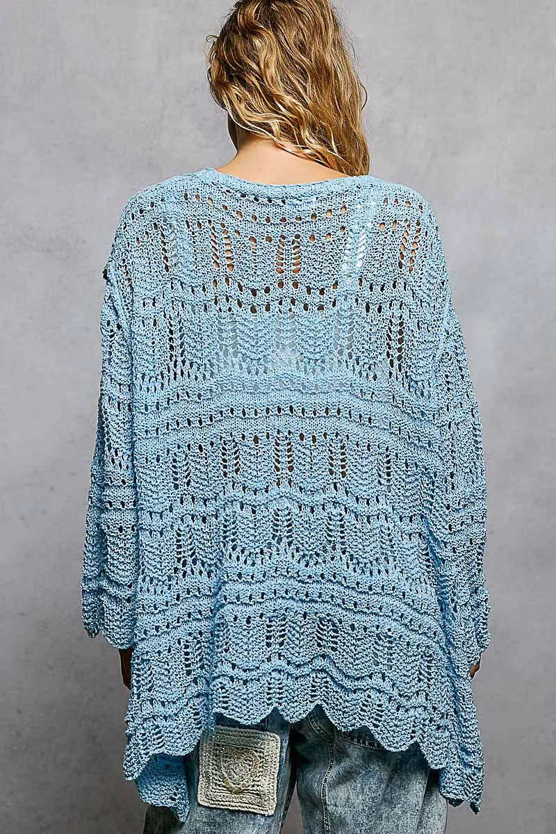 POL Openwork Lightweight Open Front Cardigan with Scalloped Edge - Image 9