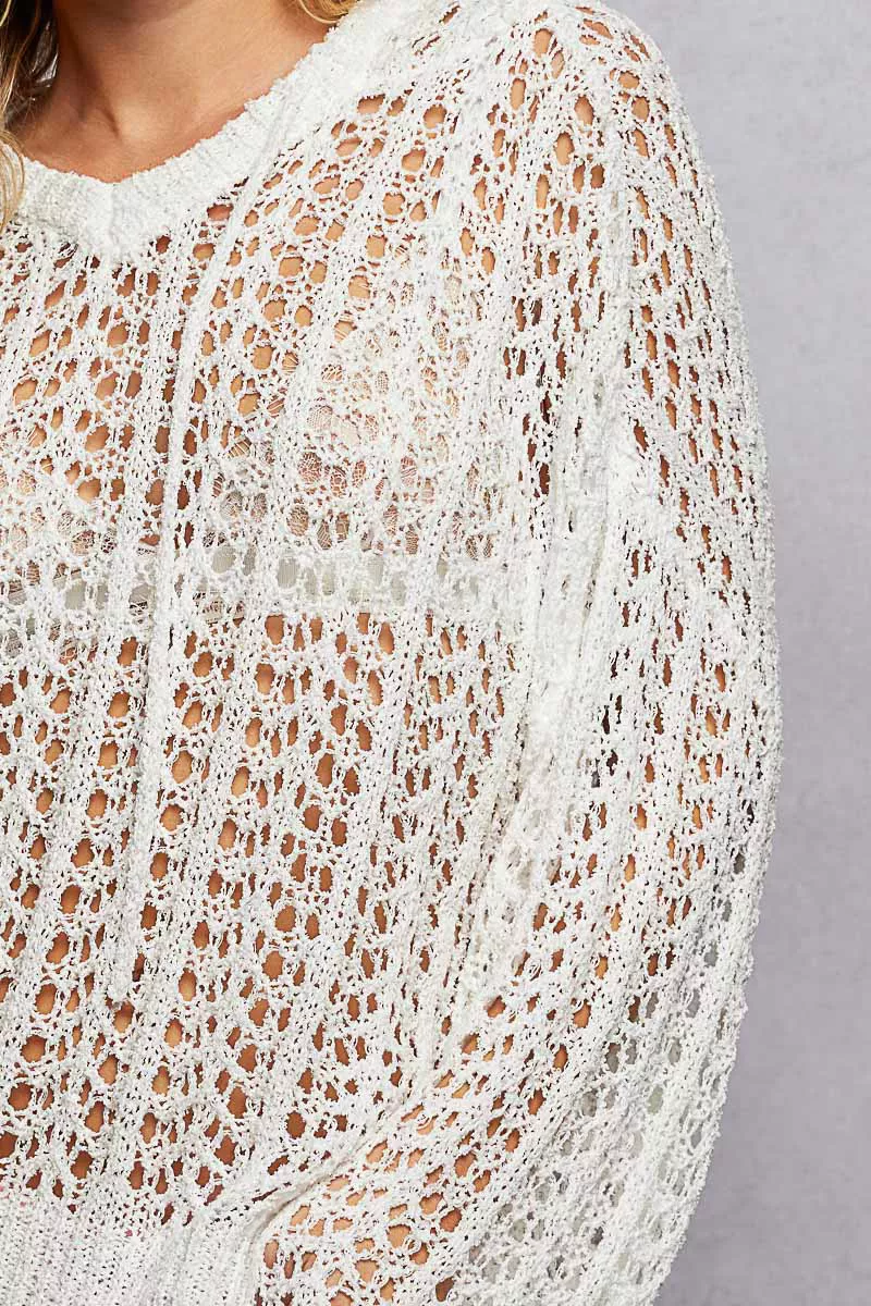 POL Openwork Round Neck High Low Knit Top - Image 6