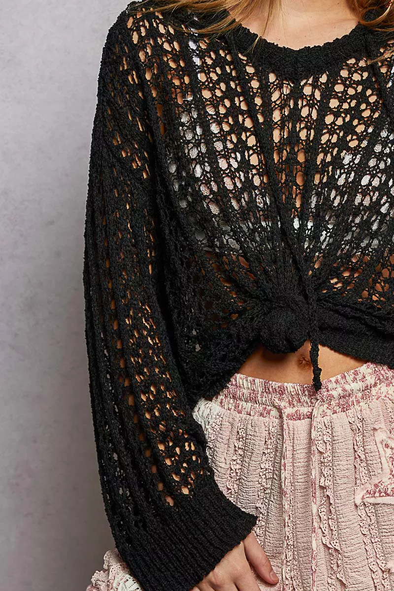 POL Openwork Round Neck High Low Knit Top - Image 6