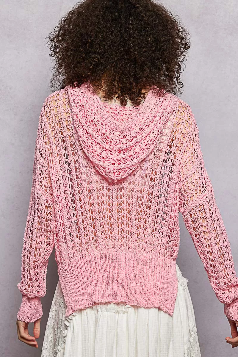 POL Openwork Round Neck High Low Knit Top - Image 4