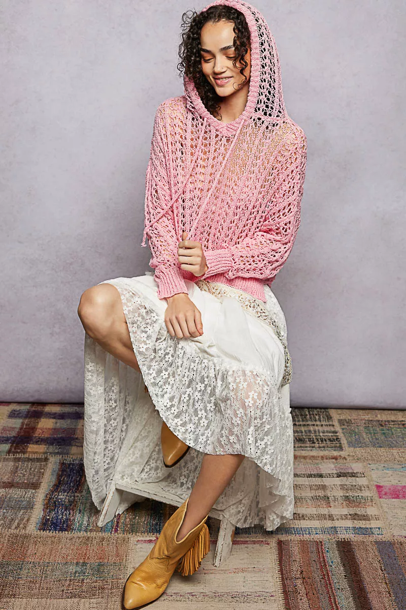 POL Openwork Round Neck High Low Knit Top - Image 6