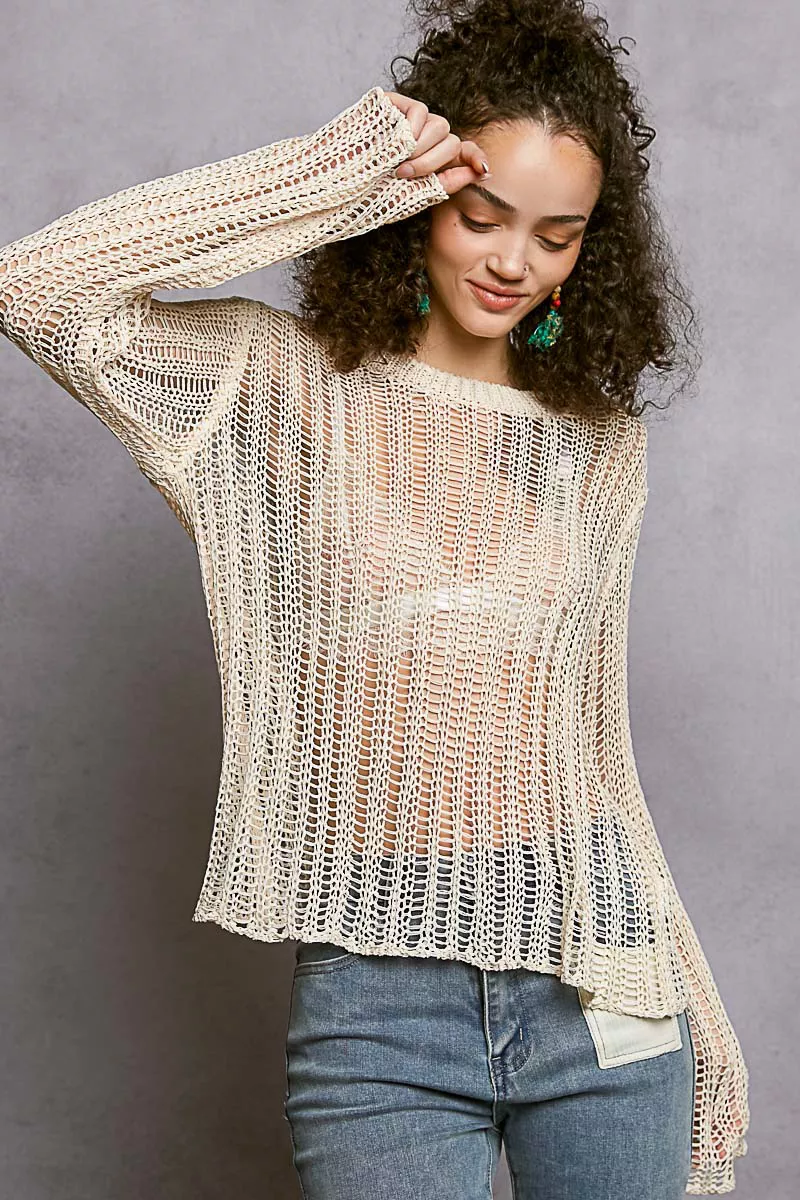 POL Openwork Round Neck Knit Cover Up - Image 3
