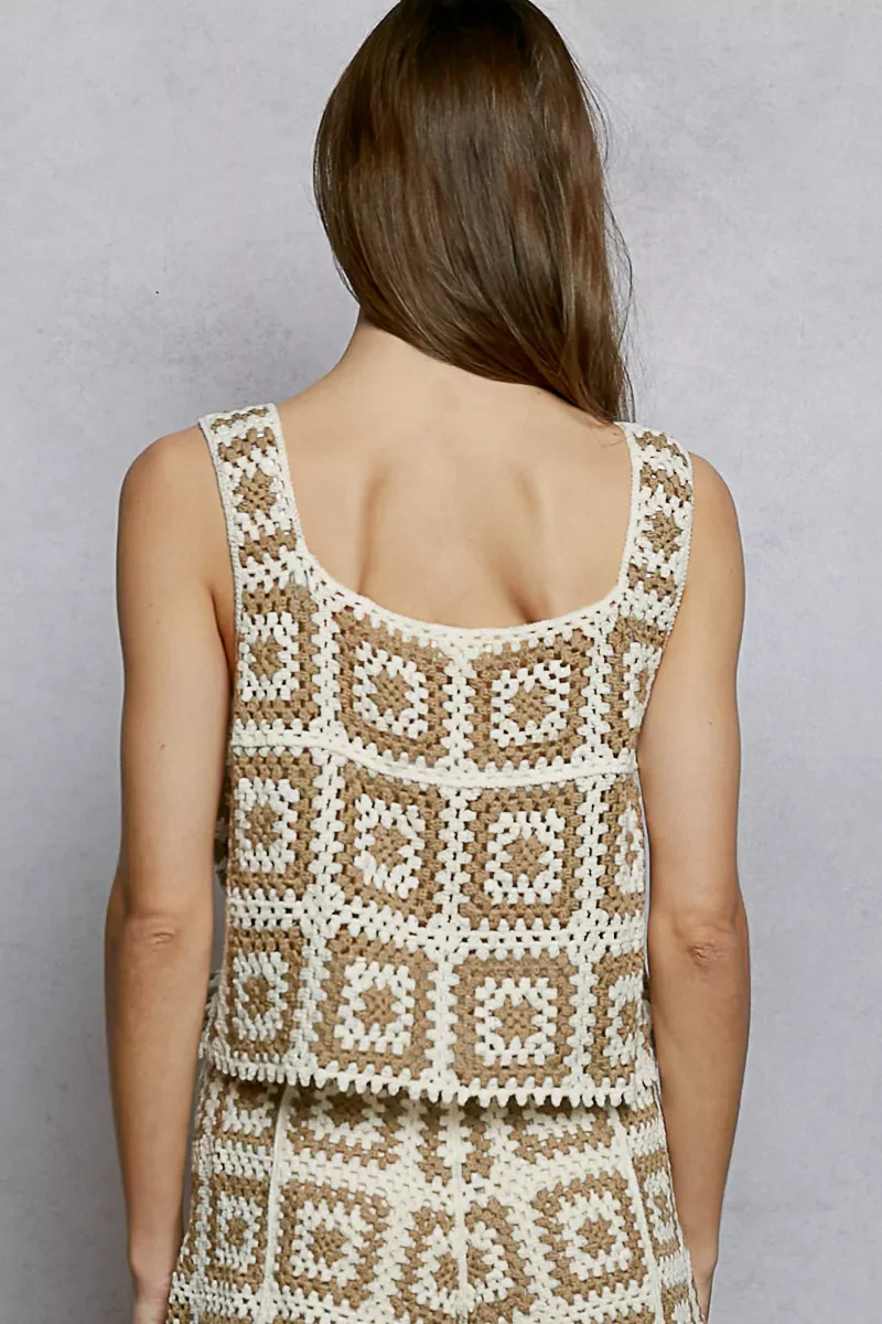 POL Openwork Square Neck Cropped Crochet Tank with Granny Square Weave - Image 5