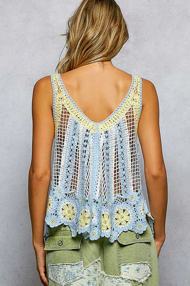 POL Openwork Stripe Pattern Flowy Tank with Scalloped Edge - Image 4