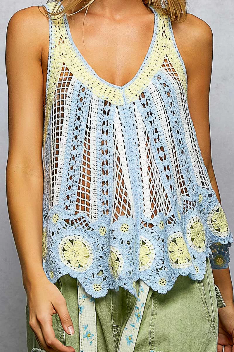 POL Openwork Stripe Pattern Flowy Tank with Scalloped Edge - Image 5