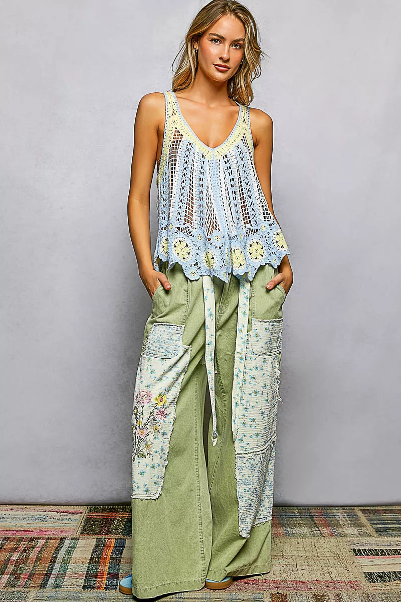POL Openwork Stripe Pattern Flowy Tank with Scalloped Edge - Image 6