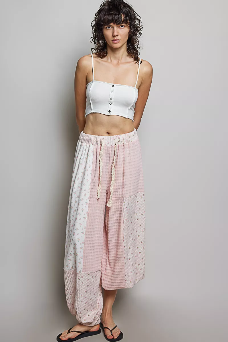 POL Patchwork Mixed Knit Wide Leg Pants - Image 5