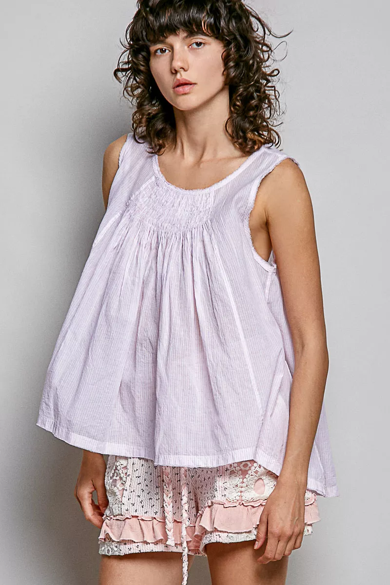 POL POL Round Neck Sleeveless Striped Pleated Cotton Top - Image 4