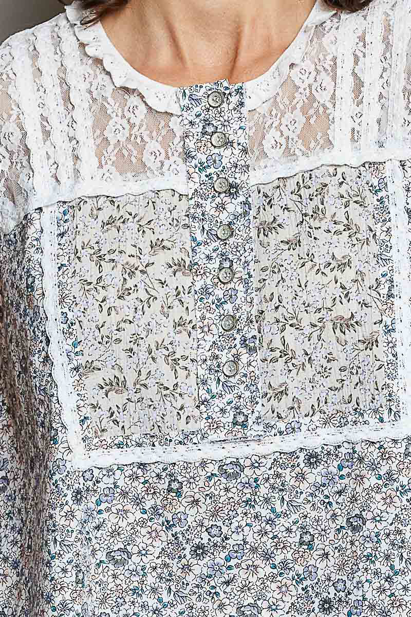 POL Printed Woven Lace Back Round Neck Sleeveless Top - Image 6