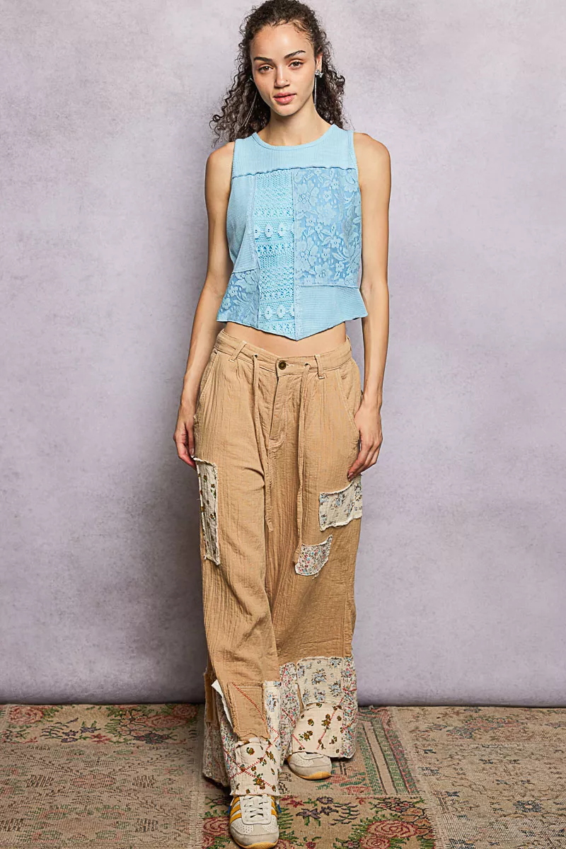 POL Ribbed Round Neck Cropped Tank with Lace Detail - Image 5