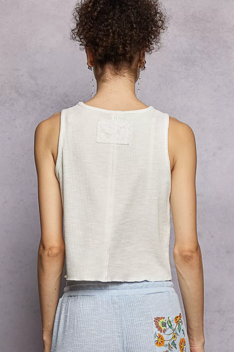 POL Ribbed Round Neck Cropped Tank with Lace Detail - Image 4