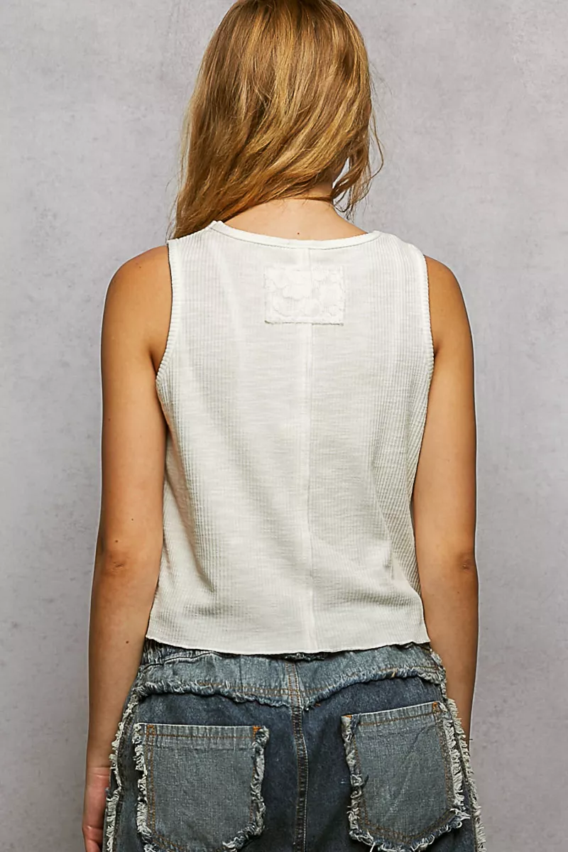 POL Ribbed Round Neck Cropped Tank with Lace Detail - Image 9