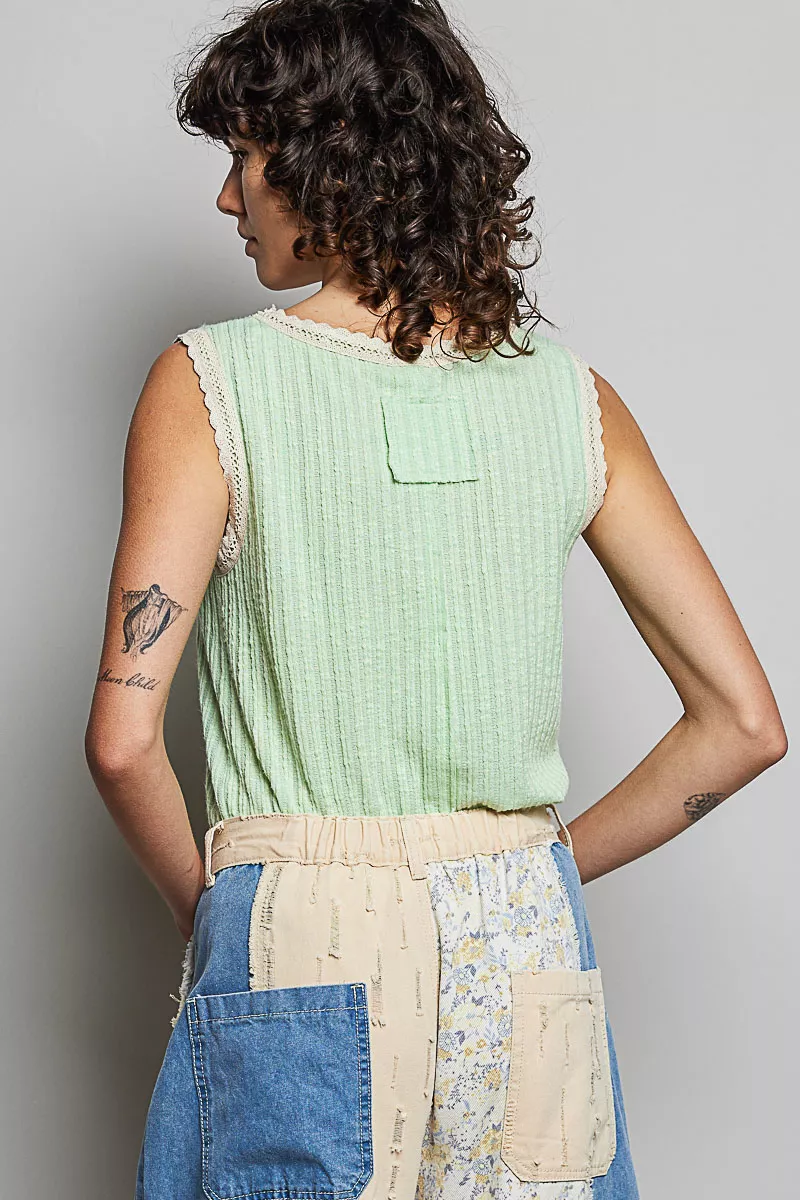 POL Ribbed Round Neck Tank with Lace Trim - Image 4