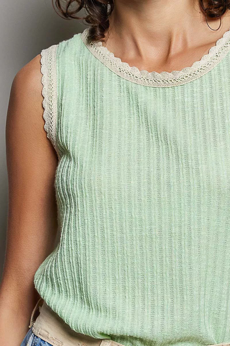 POL Ribbed Round Neck Tank with Lace Trim - Image 6