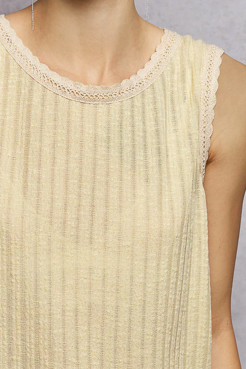 POL Ribbed Round Neck Tank with Lace Trim - Image 6