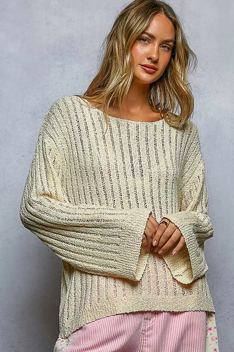 POL Round Neck Long Sleeve Open Weave Sweater - Image 2