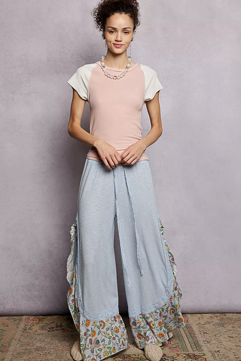 POL Round Neck Outseam Detail T-Shirt with Contrast Color Sleeves - Image 5