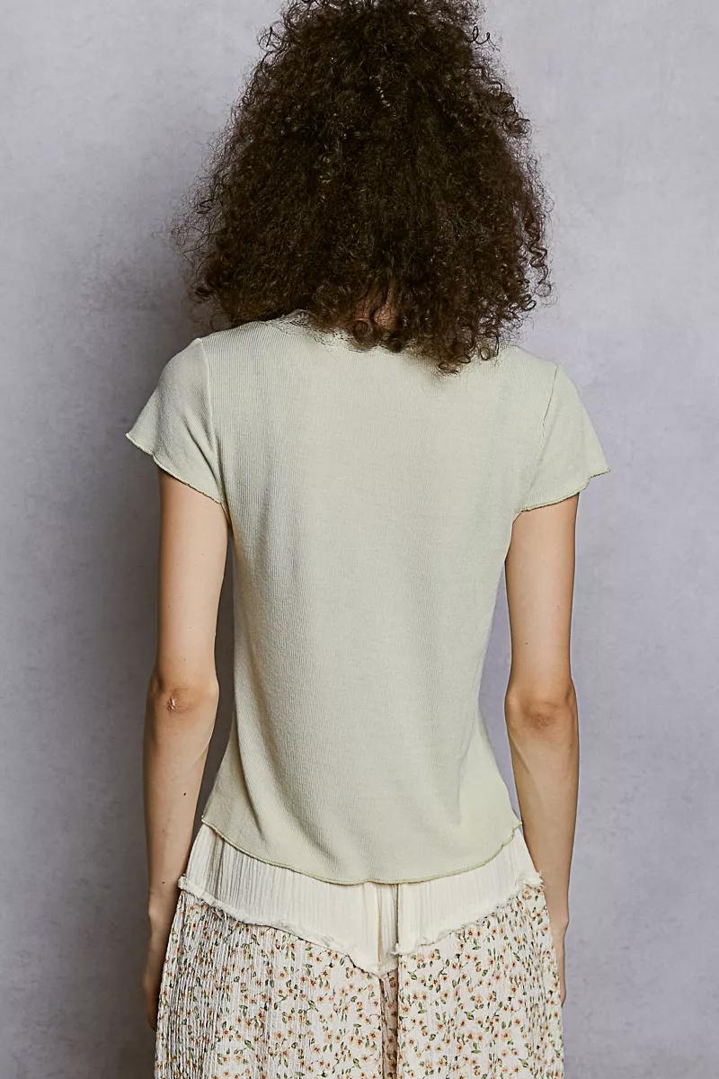 POL Round Neck Short Sleeve Crop T-Shirt with Lace Trim - Image 4