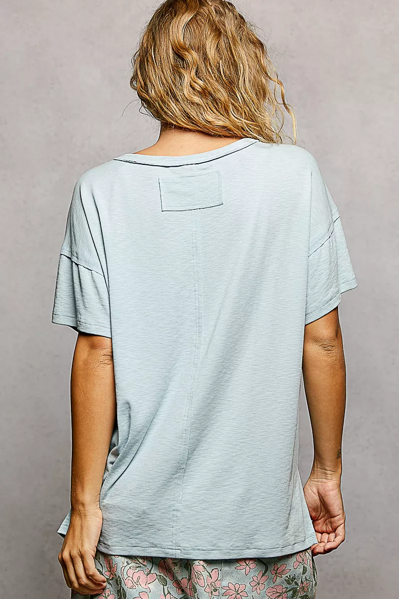 POL Round Neck Short Sleeve T-Shirt with High Low Hem - Image 4