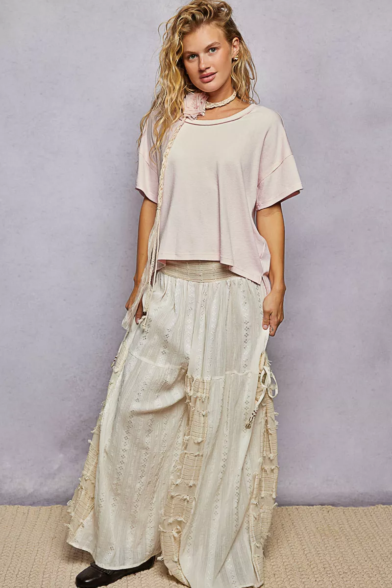POL Round Neck Short Sleeve T-Shirt with High Low Hem - Image 5