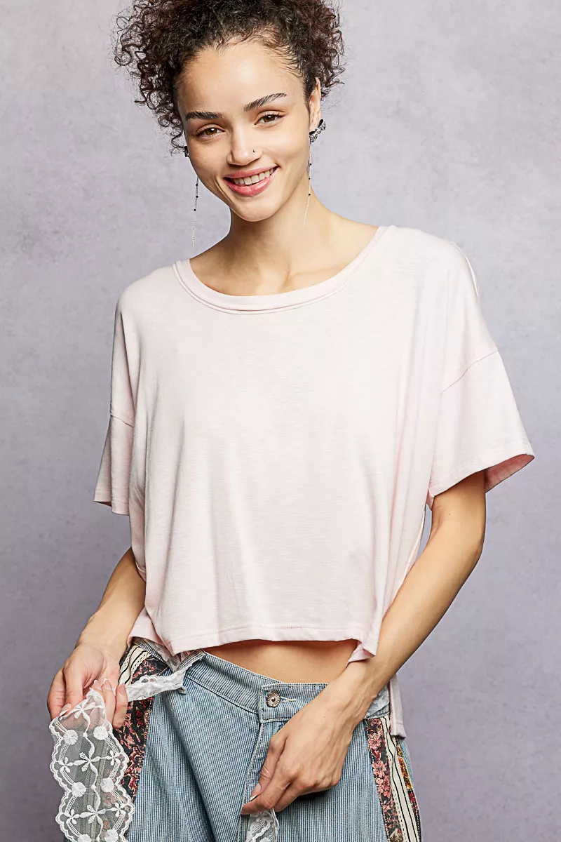 POL Round Neck Short Sleeve T-Shirt with High Low Hem - Image 7