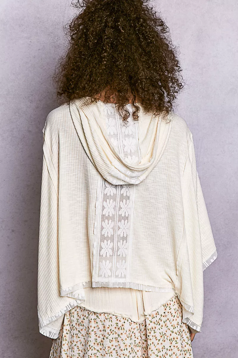POL Short Sleeve Hoodie Top with Lace Detail - Image 3