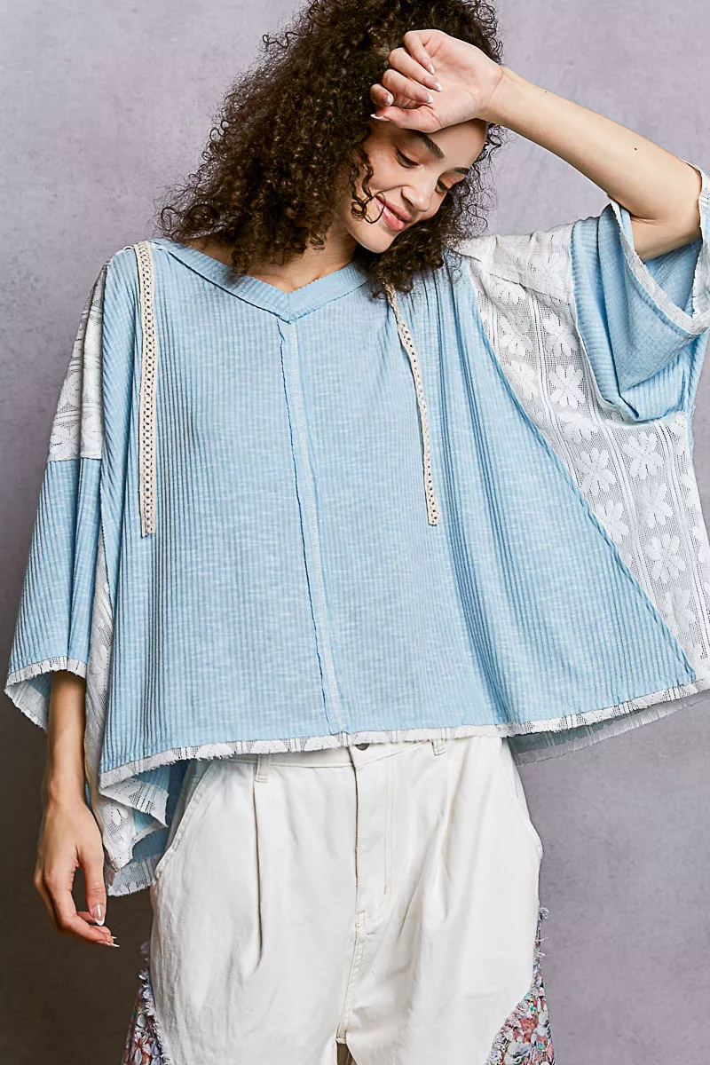 POL Short Sleeve Hoodie Top with Lace Detail - Image 2