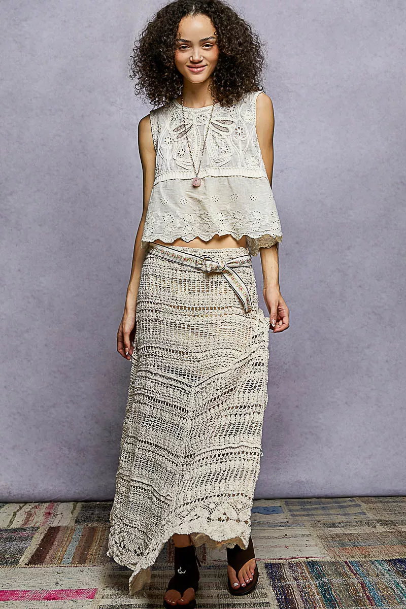 POL Sleeveless Flowy Fit Crochet Top with Scalloped Border Accents - Image 6